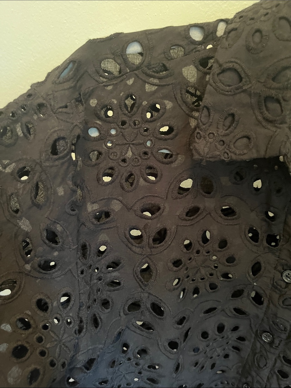 Joie Black Eyelet Button-Down Cropped Shirt - Picture 3 of 5